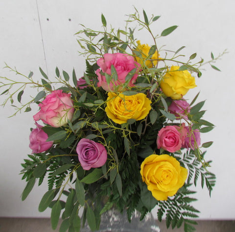 One dozen mixed colorful roses