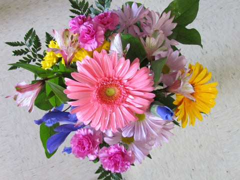 Fresh spring flower bouquet in glass vases